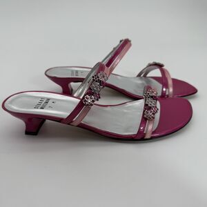 Vintage Stuart Weitzman Astor Fuchsia Strappy Low Heel Sandal Shoe W Rhinestones